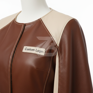 Women Genuine Leather Cape Sleeve Jacket Custom Logo OEM ODM Wholesale Color Block Fashion <b>Coat</b> Women's Jackets - Product Image 4