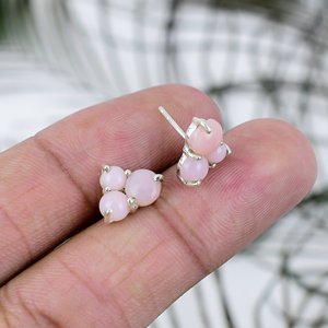 Personalized Hand Crafted 100% Natural Pink <b>Opal</b> Gemstone Stylish Fancy Stud <b>Earrings</b> for Woman Girls Handmade Jewelry for Her - Product Image 3