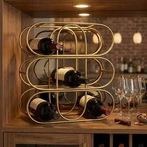 Modern Geometric Gold Metal Wine <b>Rack</b> Freestanding <b>Bottle</b> <b>Storage</b> Organizer Decorative Countertop Display Holder Home Bar - Product Image 5