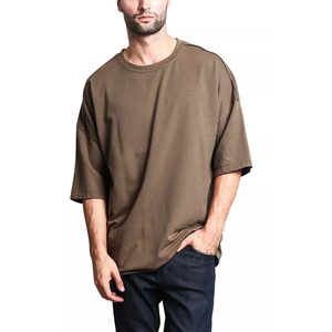 Camiseta Oversize de Algodón Marrón para Hombre, de Peso Pesado, Manga Regular, Cuello Redondo, Casual, Estampada, Tejido de Punto Jersey, Hombro Caído, Estilo Urbano - Product Image 5