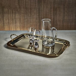 Plateau de service rectangulaire de luxe en acier inoxydable avec poignées doubles dorées, plat décoratif moderne en métal pour buffet d'hôtel - Product Image 3