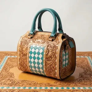 Hand Embroidered Genuine Leather Shoulder Bag Women <b>Handbag</b> Zipper Purse Portable Daily Travel Bag Luxurious Look - Product Image 5