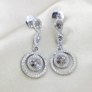 2.93 Cttw White & Brown Diamond Drop <b>Dangle</b> <b>Earrings</b> 925 Sterling <b>Silver</b>, Round Cut Natural Diamond <b>Earrings</b> for Women - Product Image 1