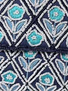 Handmade Glass <b>Beads</b> Embroidery Craft with Floral Pattern on Cotton Fabric Washable Rectangular Shape Handbag - Product Image 5