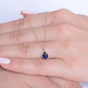 จี้เพชรพลอยสีน้ำเงินทรงลูกแพร์ เงินแท้ 925 ชุบทอง 14K จี้พลอยแท้ประจำเดือนเกิด - Product Image 2