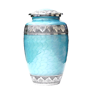 Urnas de cremación de aluminio para adultos con grabado en estaño y acabado en esmalte azul cielo, urnas metálicas para cenizas humanas. - Product Image 6