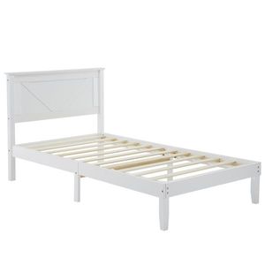 Solid Wood Twin Size Platform Bed Frame with White Headboard Premium Wooden Beds - Product Image 2