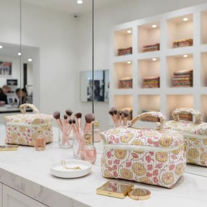 Floral Embroidered Cosmetic <b>Case</b> with Zipper Closure Soft Handle Medium Size Textile Makeup Bag Lovely Style - Product Image 6