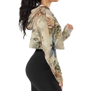 New Arrival 100% Cotton Women's Crop Top <b>Hoodie</b> with Long Sleeves Winter <b>Workout</b> Hooded Collar and Pockets - Product Image 4
