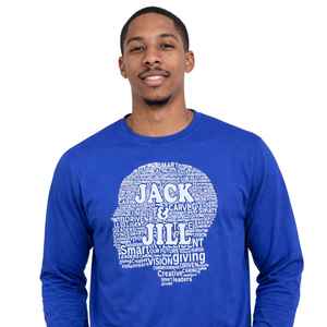 T-shirt bleu à manches longues Jack and Jill avec motif graphique Boy Face Word Collage, confortable et élégant, décontracté, pour les jeunes et les adolescents - Product Image 4