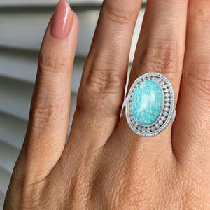 Handmade 925 Sterling Silver Women's Boho <b>Statement</b> <b>Ring</b> Natural Amazonite Oval shape Gemstone Inlay Trendy Great Gift for Her - Product Image 4