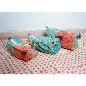 100% Pure Cotton Kantha Fabric Tassel Pattern Zipper Closure Eco-Friendly Durable Large Vintage Lightweight Soft Handle <b>Case</b> - Product Image 3