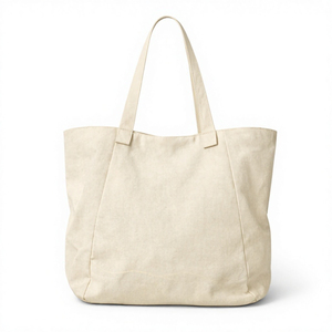Sac fourre-tout de plage en toile recyclée beige naturel COTTON FIELD avec fermeture éclair, poignée d'épaule et impression personnalisée - Product Image 3