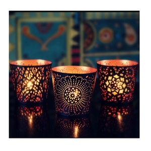 Hammered Votive Shaped Copper <b>Empty</b> Candle Vessel <b>Jar</b> Container - Product Image 1