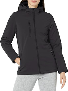 Chaqueta de Forro Polar con Capucha y Cierre Completo para Mujer, Negra, Resistente al Viento, de Poliéster, para Invierno - Product Image 1