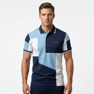 Camisa de Manga Corta para Hombre ADRO, Corte Regular, Estilo Casual, Transpirable, Color Personalizado, Tejido de Punto 100% Algodón, Bloques de Color - Product Image 1