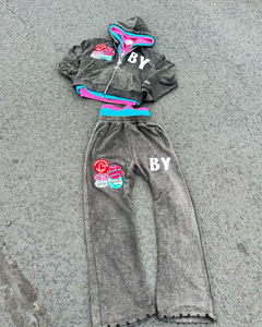 Conjunto Deportivo Gris con Capucha para Niñas, con Logotipo BY, Sudadera con Cierre Completo y Pantalones, Ropa Casual de Otoño, Material de Poliéster y Algodón - Product Image 3