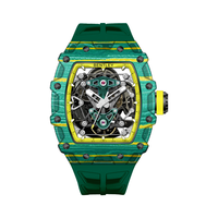 Montre mécanique automatique de luxe en fibre de carbone de haute qualité, entièrement verte, en silicone, avec verre saphir, analogique, double squelette
