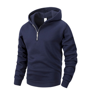 Sweat-shirt à capuche personnalisé pour homme, bleu marine, demi-zip, col montant, en polaire, chaud pour l'hiver, uni, vêtement de sport, haut de survêtement - Product Image 1