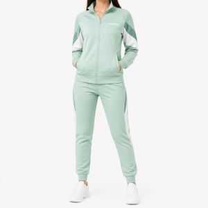 Conjunto Deportivo de Algodón Vintage con Logotipo Personalizado y Bordado de Encaje para Mujer, con Ribete, Cierre de Cremallera, 2 Piezas, para Invierno - Product Image 4