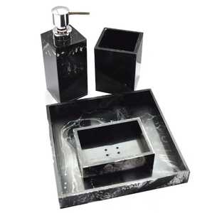 Juego de Baño Moderno de Cinco Piezas de Resina Redonda, Jabonera, Portacepillos de Dientes, Dispensador, Impermeable, Ecológico, Fácil de Limpiar - Product Image 1