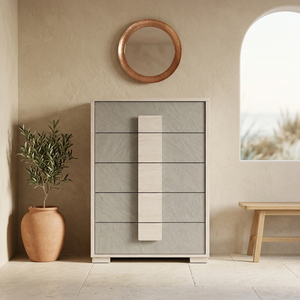 Commode contemporaine blanche moderne à 6 tiroirs, armoire de rangement haute pour chambre à coucher - Product Image 5