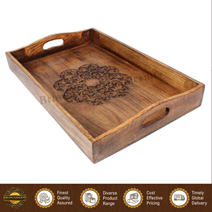 Bandeja de Madera Tallada a Mano de Color Quemado, Diseño Atractivo, Forma Rectangular, de Alta Calidad, para Servir Alimentos, para Compra al por Mayor - Product Image 4