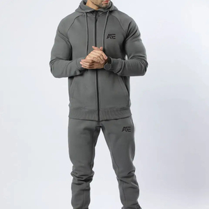 Ensemble de survêtement à capuche en polyester à expédition rapide, veste d'entraînement personnalisée à fermeture éclair intégrale et pantalon de jogging fuselé, vêtements de sport pour la gym, vente en gros - Product Image 2
