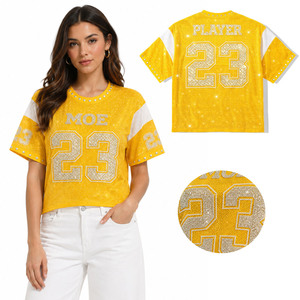 New Trendy Mesh Premium Rhinestone <b>Studs</b> Bling Streetwear Customized Logo Name Number OEM American Football Jersey Bulk Shirts - Product Image 1
