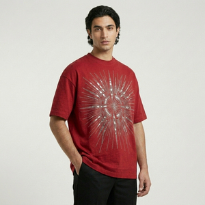 เสื้อยืดทรงบ็อกซี่แขนสั้นแฟชั่นฤดูร้อนสำหรับผู้ชาย พิมพ์ลายเพชรระยิบระยับ ประดับคริสตัลเพชร - Product Image 5
