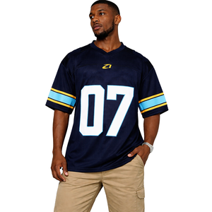 Camiseta Deportiva de Fútbol Americano, Transpirable, de Malla, Talla Grande, de Poliéster, para Entrenamiento, Unisex, Color Negro y Azul, Venta al Por Mayor - Product Image 1