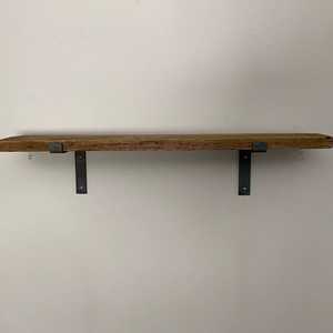 Modern Reclaimed Wooden Adjustable Floating <b>Wall</b> <b>Shelf</b> Heavy Duty Metal Bracket <b>Mounted</b> Solid Timber Flower Pot Storage Rack - Product Image 1