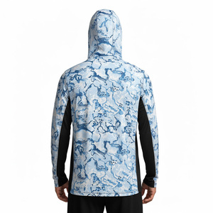 Men's Long Sleeve Fishing Shirt With Hood And Face Cover Camouflage Print UV Protection UPF 50 Breathable Quick Dry - Product Image 2