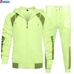 Conjuntos deportivos de invierno con logotipo personalizado, chándal de algodón y forro polar unisex, conjunto con capucha y doble cremallera, transpirable, de talla grande para hombre - Product Image 5