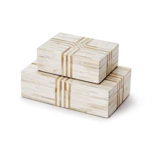 Bamboo Rectangular <b>Storage</b> Boxes Set With Minimalist Striped Pattern <b>Stackable</b> Jewelry Organizer Decorative Keepsake Box Duo - Product Image 1