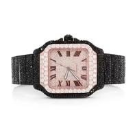 Montre mécanique automatique de luxe Hip Hop, nouvelle montre pour homme en argent noir classique avec diamants Moissanite VVS, taille brillant ronde VS1