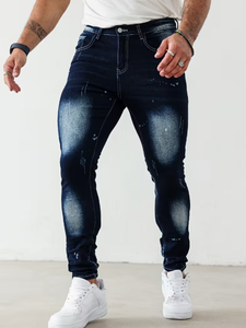 Jean en denim déchiré coupe droite pour homme TRIBON SPORTS, taille mi-haute, style streetwear écoresponsable, avec fermeture éclair et design troué - Product Image 2