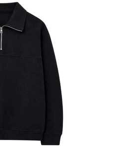 Men's <b>Black</b> Quarter Zip Fleece Sweatshirt Regular Fit Solid Color Casual Turn-down Collar Autumn Wear - Product Image 5