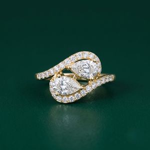 Bague Toi et Moi Halo Bypass en Diamant de Laboratoire Taille Poire Style Floral pour Femme, Cadeau Original et Raffiné pour Anniversaire ou Promesse, pour Amoureux - Product Image 2