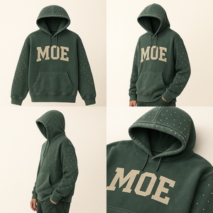 Sudadera con capucha de forro polar grueso para hombre, con pedrería, oversize, lisa, con logo personalizado, estilo urbano, venta al por mayor de fábrica OEM, EE. UU. - Product Image 3