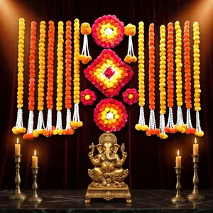 ชุดพวงมาลัยดอกดาวเรืองสีส้มเหลืองชมพูแบบดั้งเดิม  ทำจากพลาสติกที่เป็นมิตรกับสิ่งแวดล้อม ดีไซน์ทันสมัย สำหรับตกแต่งบ้าน - Product Image 3