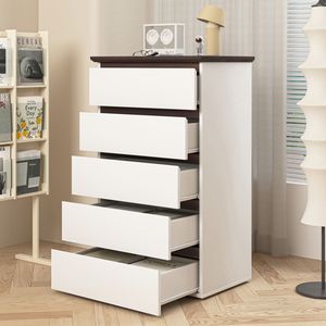 Commode moderne à 5 tiroirs pour chambre à coucher, en noyer blanc, avec armoire de rangement et organisateur - Product Image 5