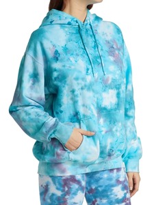 Sudadera con Capucha Extra Grande Personalizada para Mujer, Azul con Efecto Acuarela, Teñido Anudado, Algodón French Terry, con Bolsillo Canguro, Venta al Por Mayor OEM - Product Image 6