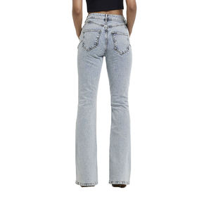 Jeans de Cintura Alta para Mujer, Color Azul Claro, Lavado a la Piedra, Algodón, Corte Regular, Cierre de Botones, Diseño Liso - Product Image 3