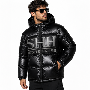 Custom Shiny Puffer <b>Jacket</b> <b>Men</b> Hooded Winter Bubble Coat Embroidered Logo Streetwear Windproof <b>Warm</b> Padded <b>Jacket</b> OEM Wholesale - Product Image 4