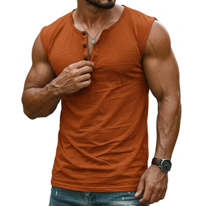 Débardeur Henley personnalisable en coton slub pour homme, style streetwear, sans manches, vente en gros, vêtements de sport, débardeurs - Product Image 2