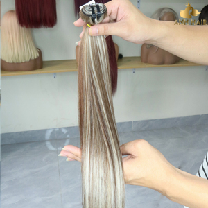 Cabello Humano Vietnamita 100% Virgen, Rubio Ceniza con Mechas Marrones, Doble Trama, Liso y Brillante, Sin Caída - Product Image 2