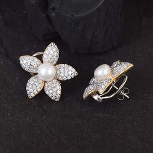 Cubic Zirconia Gemstone Floral Gemstone <b>Earrings</b> S925 Sterling Silver Pearl Gemstone Studs New Arrivals Hot Selling <b>Fine</b> Jewelry - Product Image 2