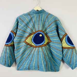 เสื้อแจ็คเก็ตผ้าฝ้ายปักลายตาปีศาจทำมือ – เสื้อโค้ทสไตล์โบโฮที่มีเอกลักษณ์ทางศิลปะ |   เสื้อคลุมสำหรับเทศกาลแบบยูนิเซ็กซ์ - Product Image 2
