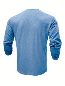 Men's Long Sleeve Henley T-Shirt Solid Color Knitted Cotton/Bamboo Fiber Regular Fit Casual Breathable Regular Enzyme Wash - Product Image 2
